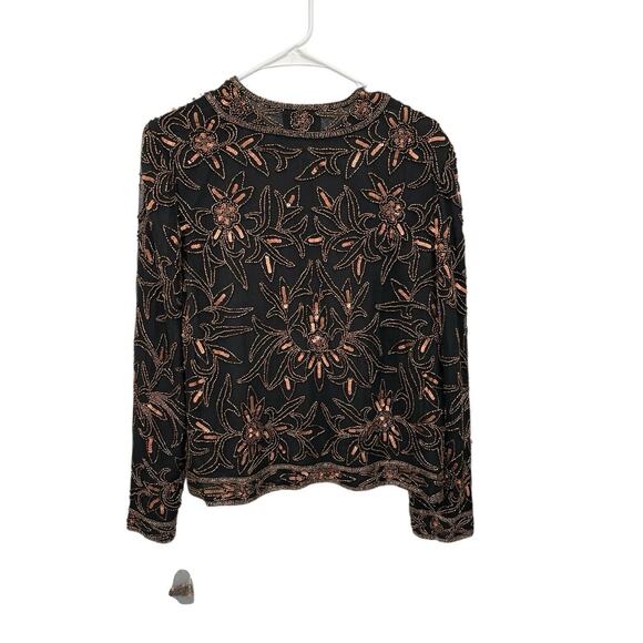 NWT Vintage Papell Studio Beaded Sequin Silk Jacket Evening Copper Black Medium - Picture 5 of 11